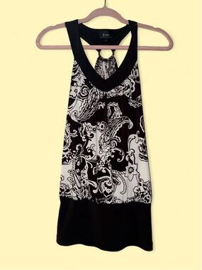 Y2K Black & White Paisley Racerback Mini Dress